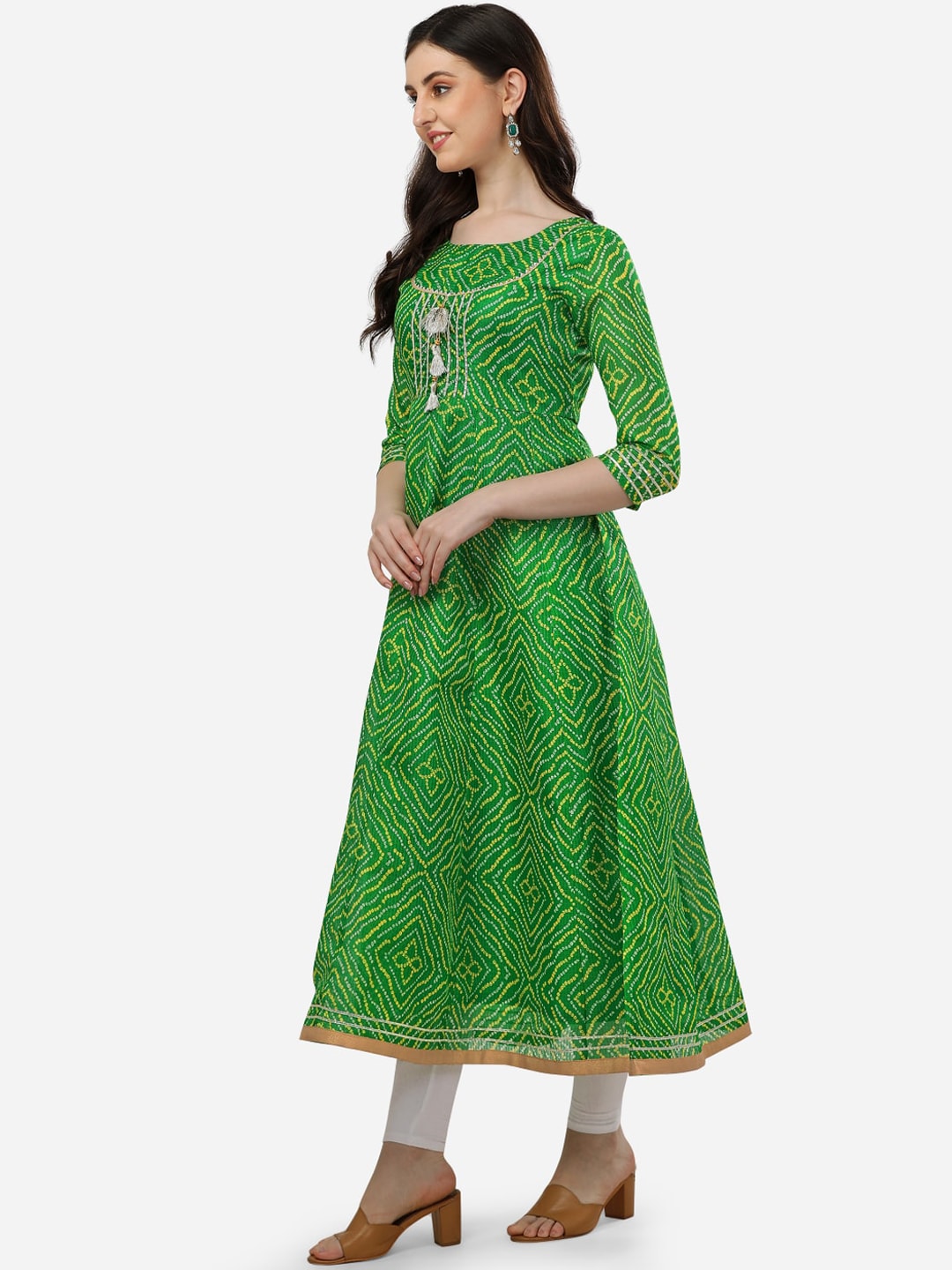 HERE&NOW Bandhani Printed Thread Work Anarkali Kurta