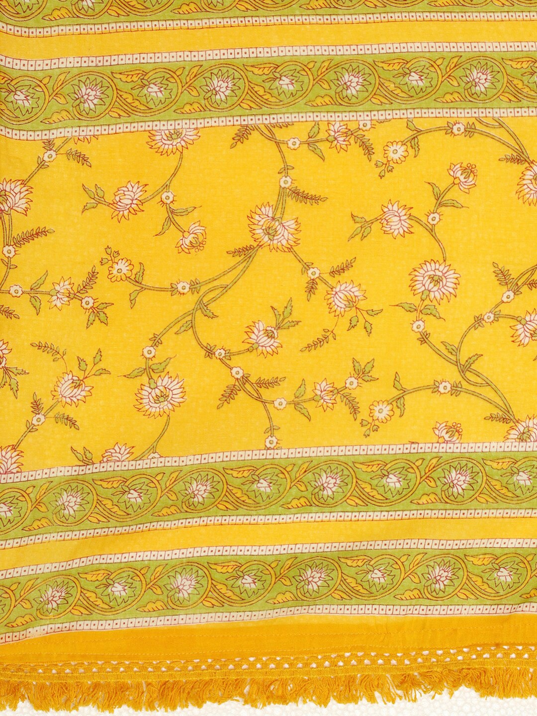 HERE&NOW Women Yellow Floral Printed Empire Kurta with Trousers & Dupatta