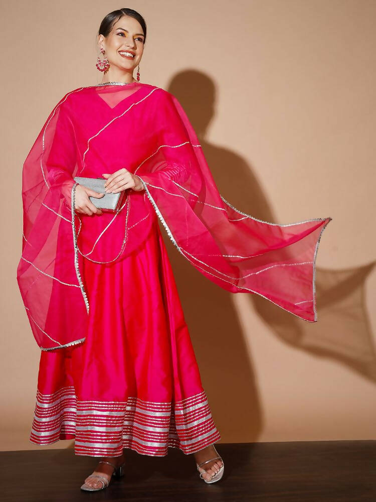 Myshka Women Pink Solid Kurta & With Dupatta