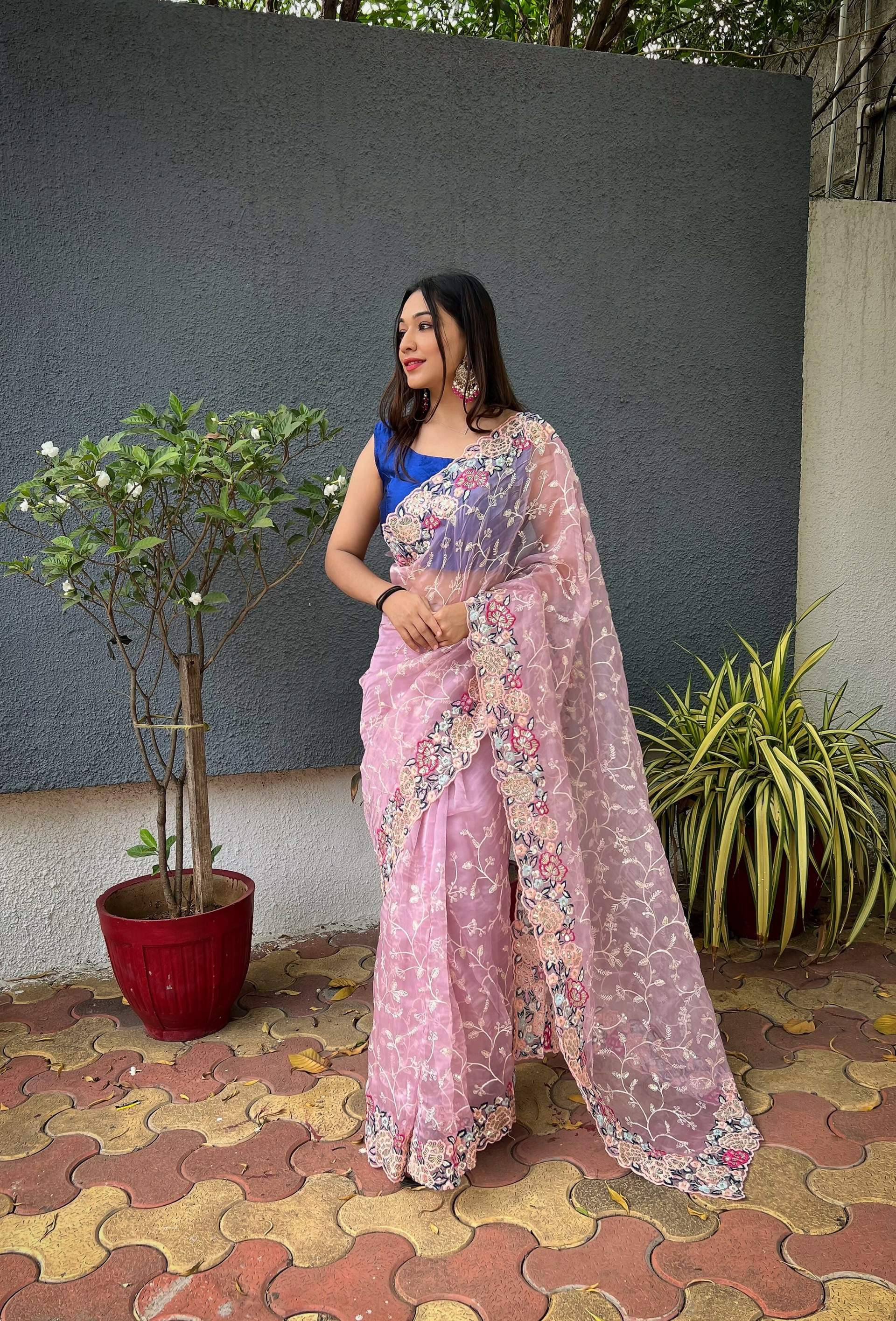 Vamsee Rupali Pink Organza Saree