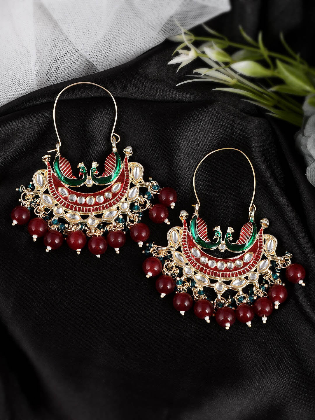 Shoshaa Women Maroon Contemporary Chandbalis Earrings