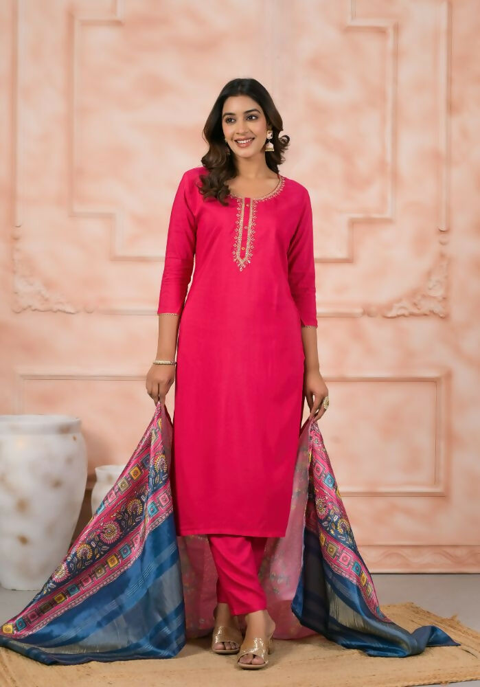 Ethnic Festive Wear Viscose Pink Stitched Suit With Dupatta - Anbazaar
