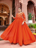 Joban Fashion Rust Readymade Dress With Sequins embroidery Work