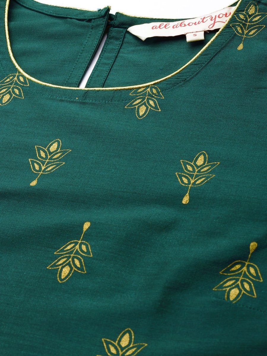 All About You Women Teal Green Ethnic Motifs Kurta with Trousers