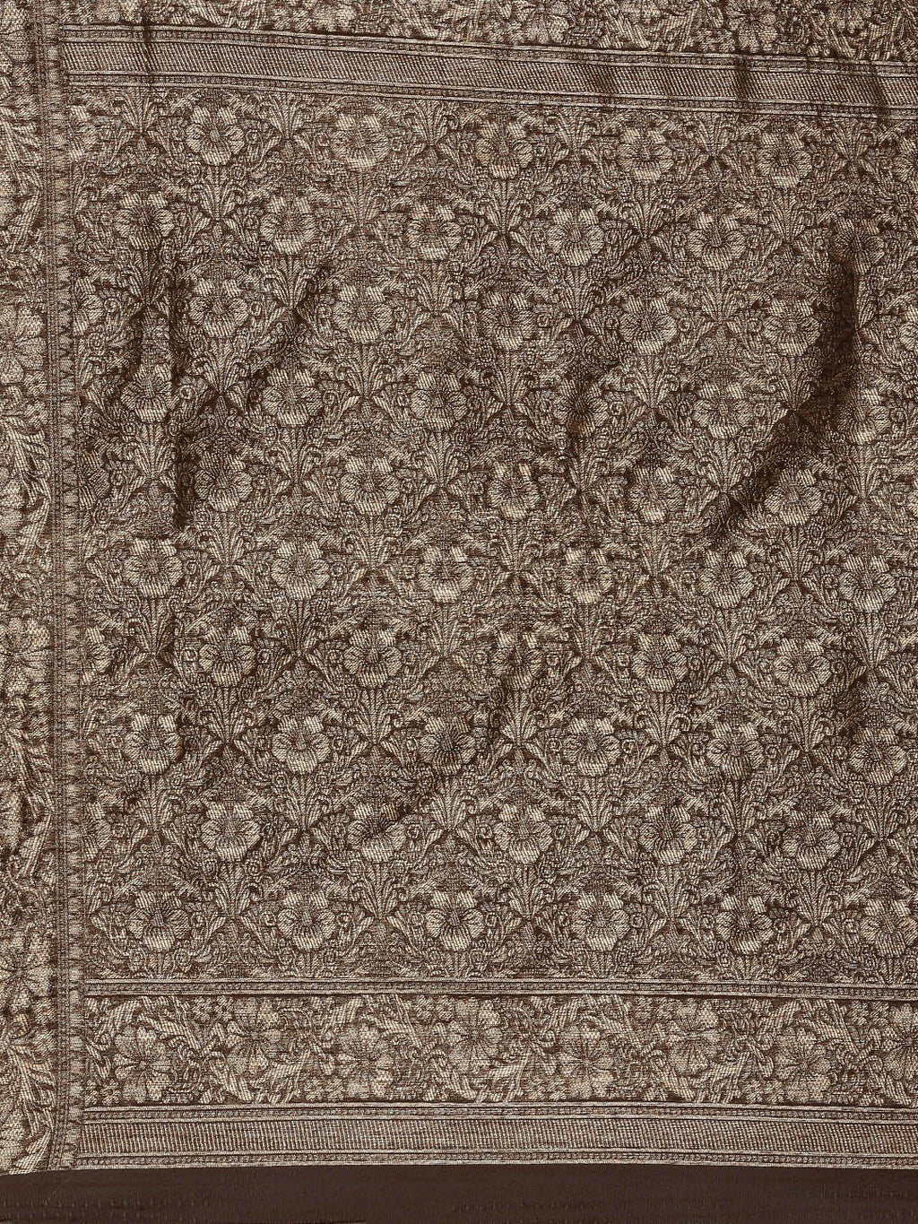 Saree Mall Brown Floral Linen Blend Banarasi Saree