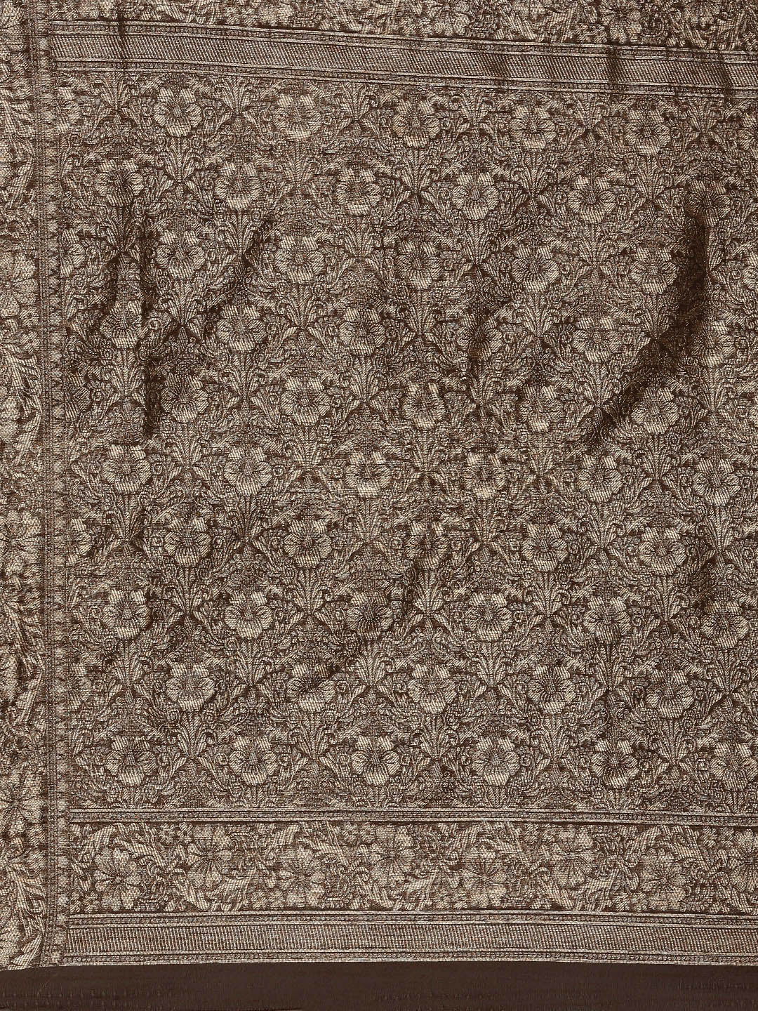 Saree Mall Brown Floral Linen Blend Banarasi Saree