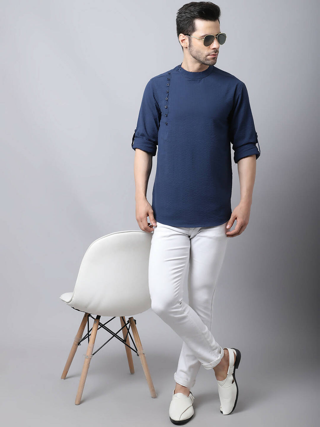 Even Apparels Navy Pure Cotton Men's Kurta With Side Placket