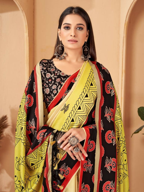 Aayaa Designer Winter Collection Printed Saree With Shawl - Multi Color