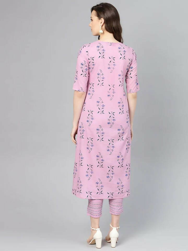 Vamika Printed Cotton Pink Party Wear/Casual Wear Women's Kurta Set/Suit