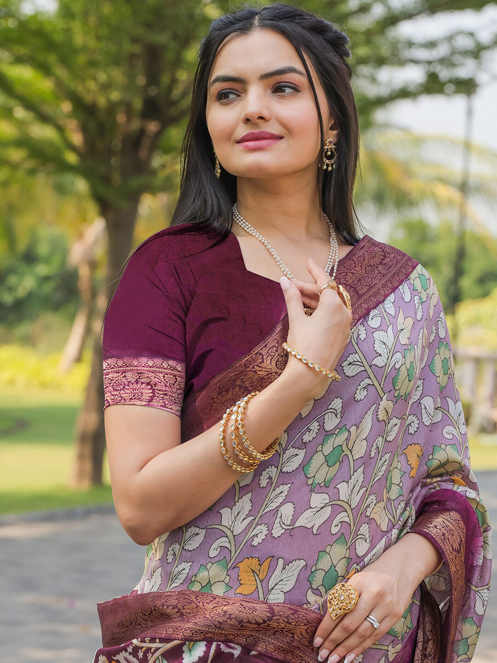 Tikhi Imli Floral Printed Zari Ready to Wear Saree