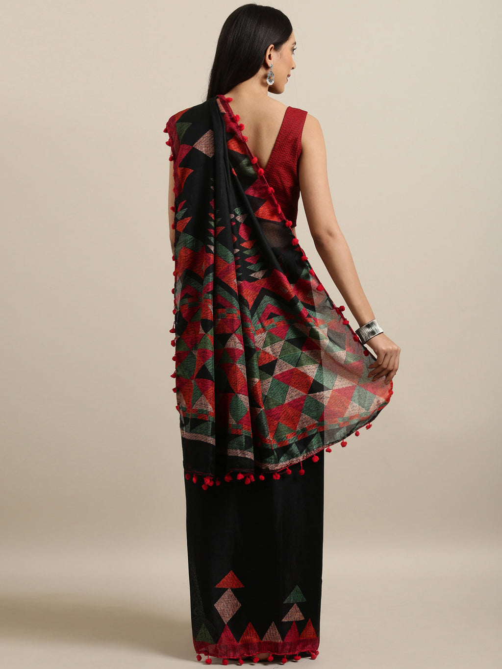 Tikhi Imli Black & Red Polycotton Printed Saree