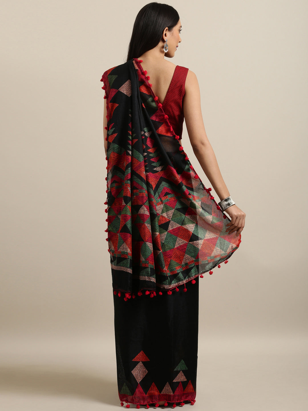 Tikhi Imli Black & Red Polycotton Printed Saree