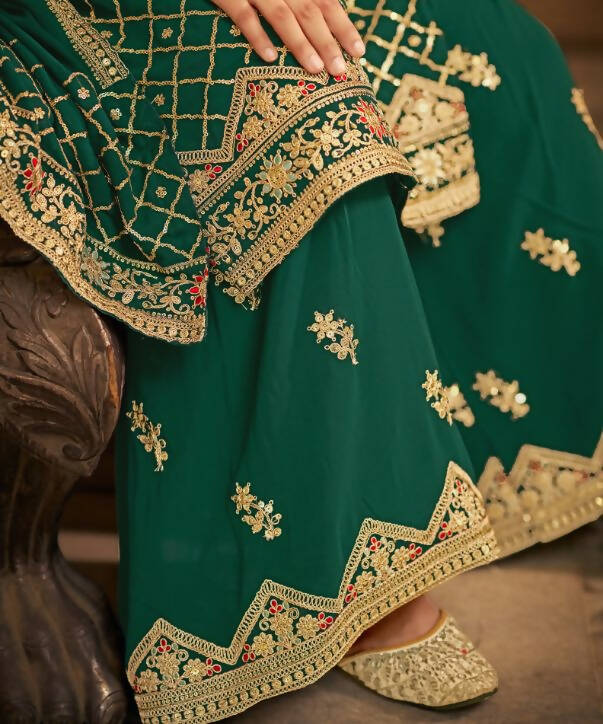 Green Heavy Chinon Semi Stitched Kurta with Bottom & Dupatta - Dhvani