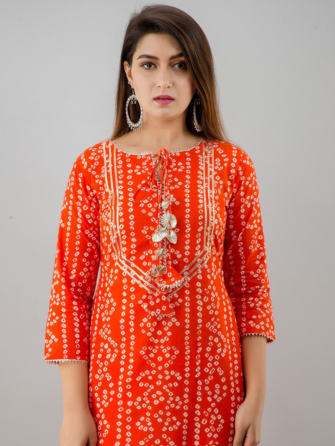 HERE&NOW Orange & White Bandhani Printed Gotta Patti Kurta with Sharara