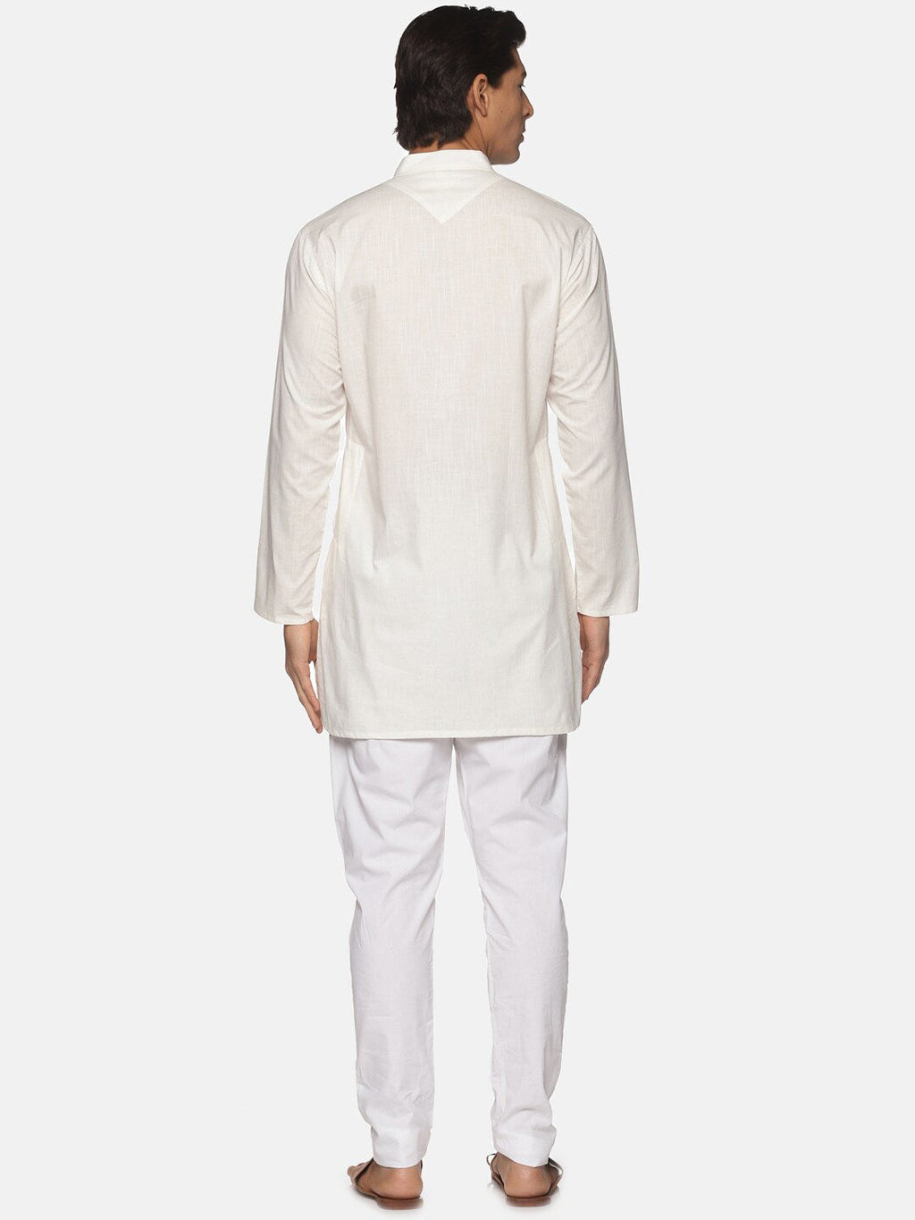 Sethukrishna Men Cream-Coloured Pure Cotton Kurta with Pyjamas