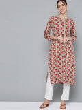 HERE&NOW Women Red & Green Floral Print Kurta