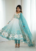 Joban Fashion Aqua Blue Kurta Set Organza Sequin Embroidery Work