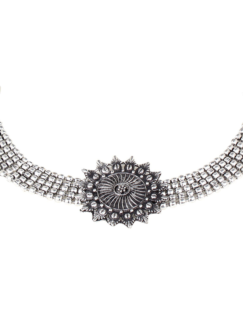 Cardinal Silver-Toned Black Oxidized Choker Necklace Set