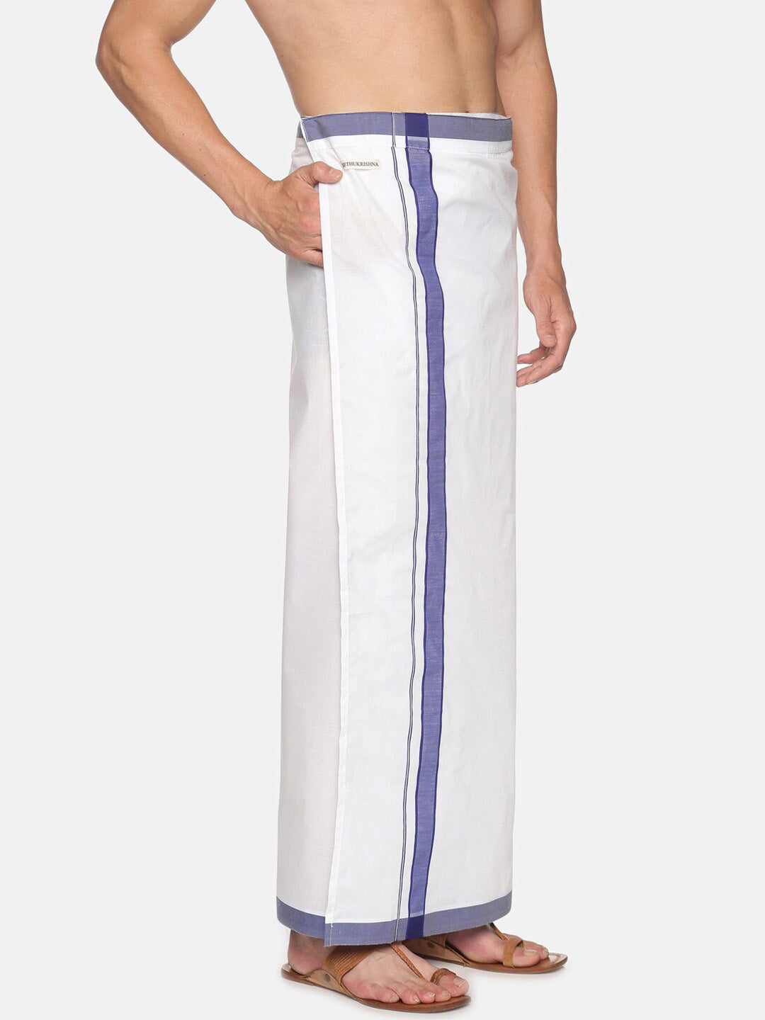 Sethukrishna Men White Solid Cotton Dhoti