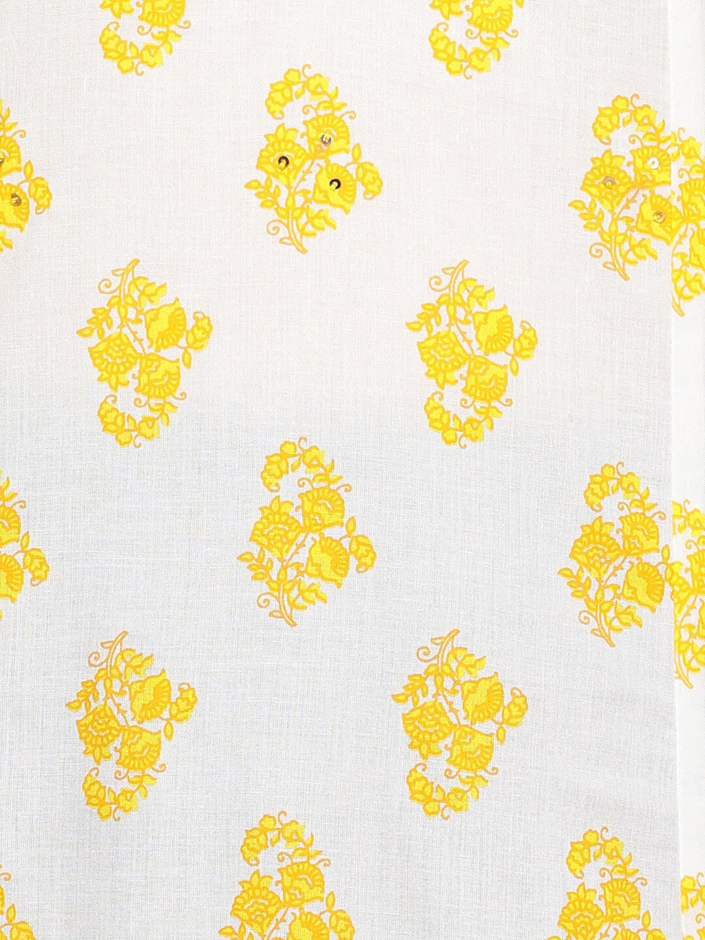 HERE&NOW White & Yellow Floral Printed Sequined Pure Cotton Kurta