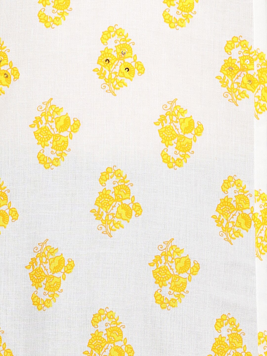 HERE&NOW White & Yellow Floral Printed Sequined Pure Cotton Kurta