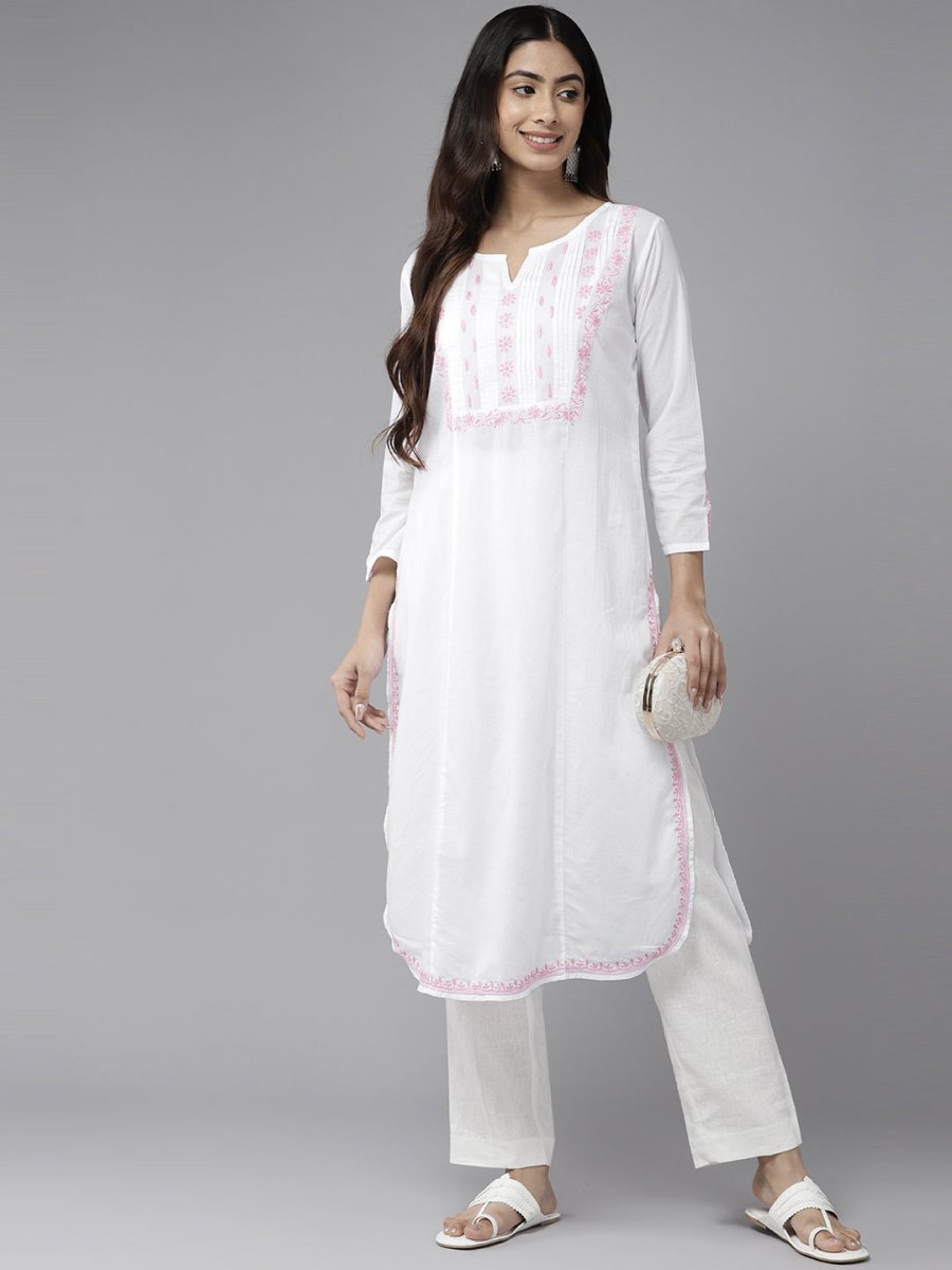 ADA Ethnic Motifs Embroidered Chikankari Cotton Kurta