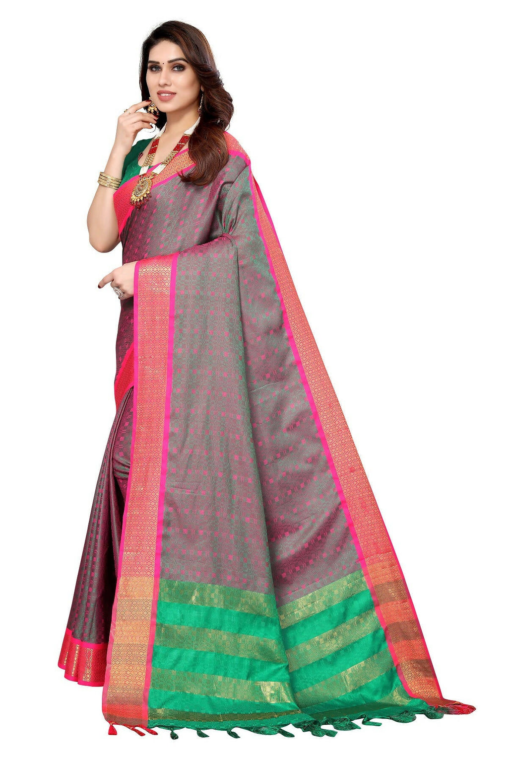 Vamika Weaving Grey Cotton Silk Saree