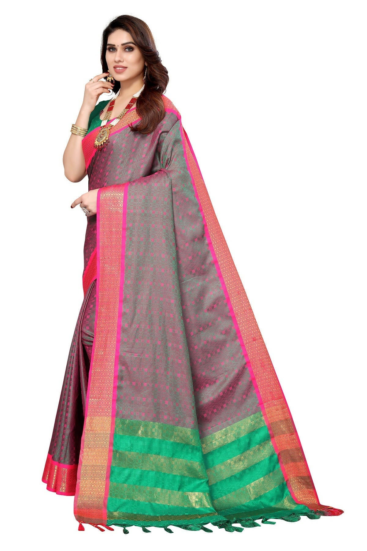 Vamika Weaving Grey Cotton Silk Saree