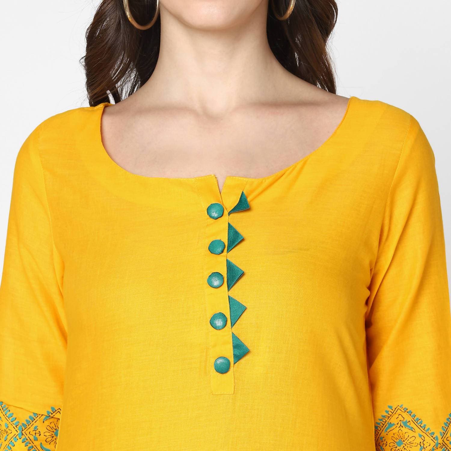 Cheera Hand Block Print Mustard & Magenta Straight Kurta With Palazzo (MAAI-078K)