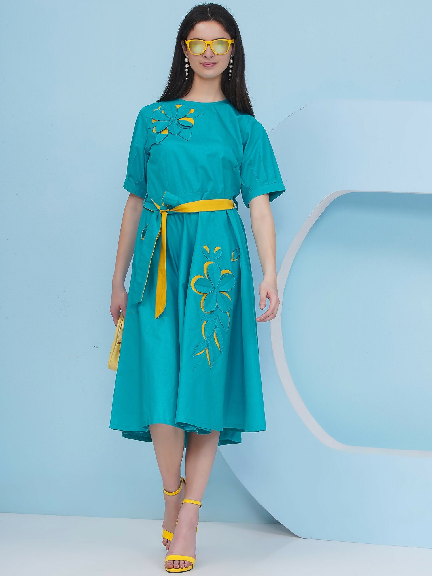 Joban Fashion Teal Blue Dress with Belt