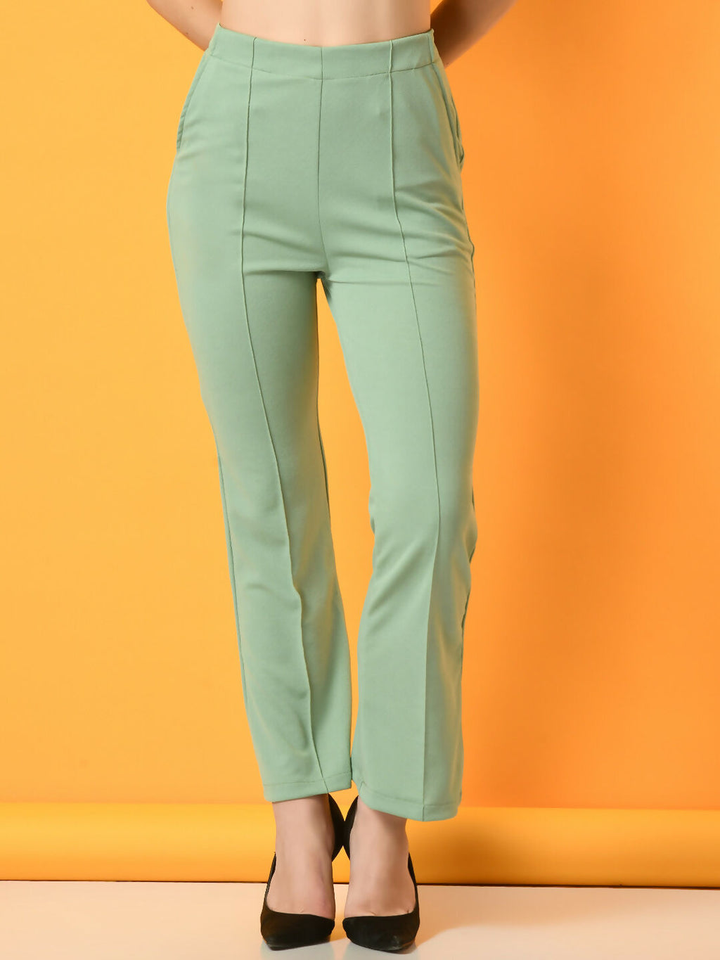 Myshka Women's Green Flared Party Trouser