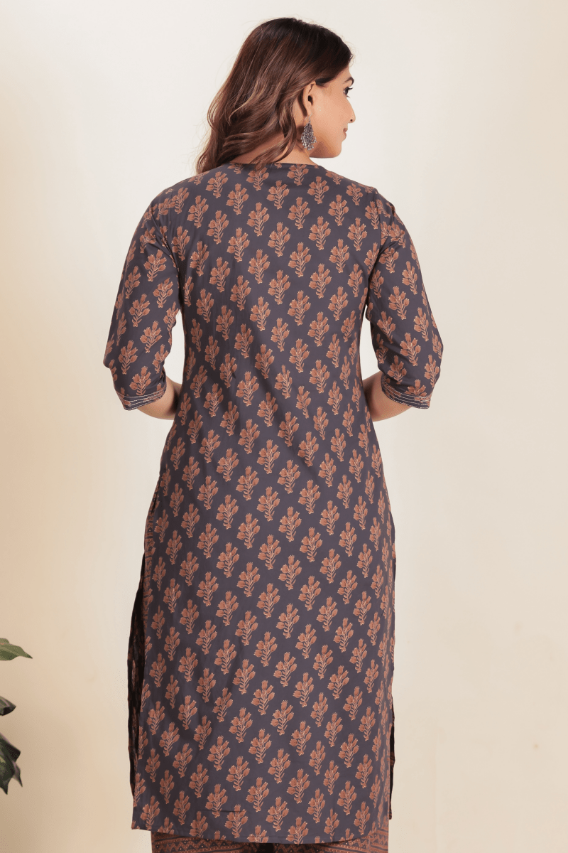 Aramya Straight Soft Cotton Floral Print Women's Kurta - Grey