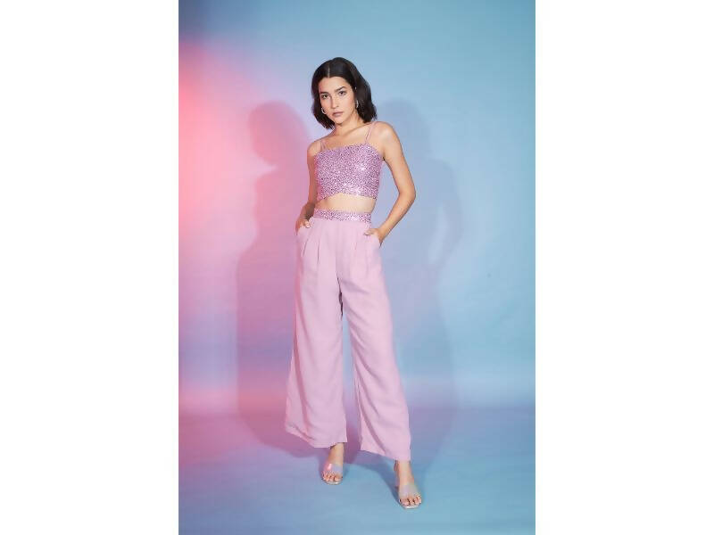 Pink Georgette Sequence With Thread Designer Co-Ord Set - Flory