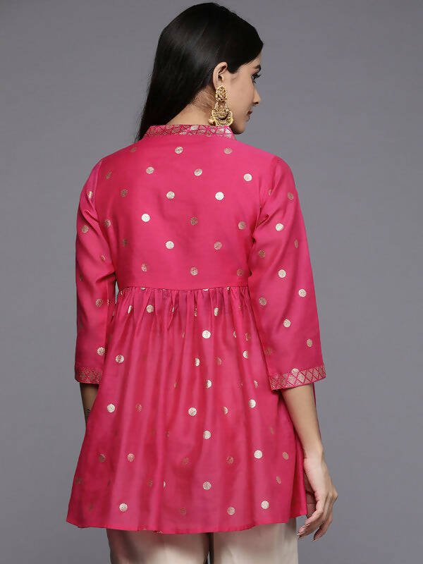 Ahalyaa Womens Pink Chanderi Printed Angrakha Style Tunic