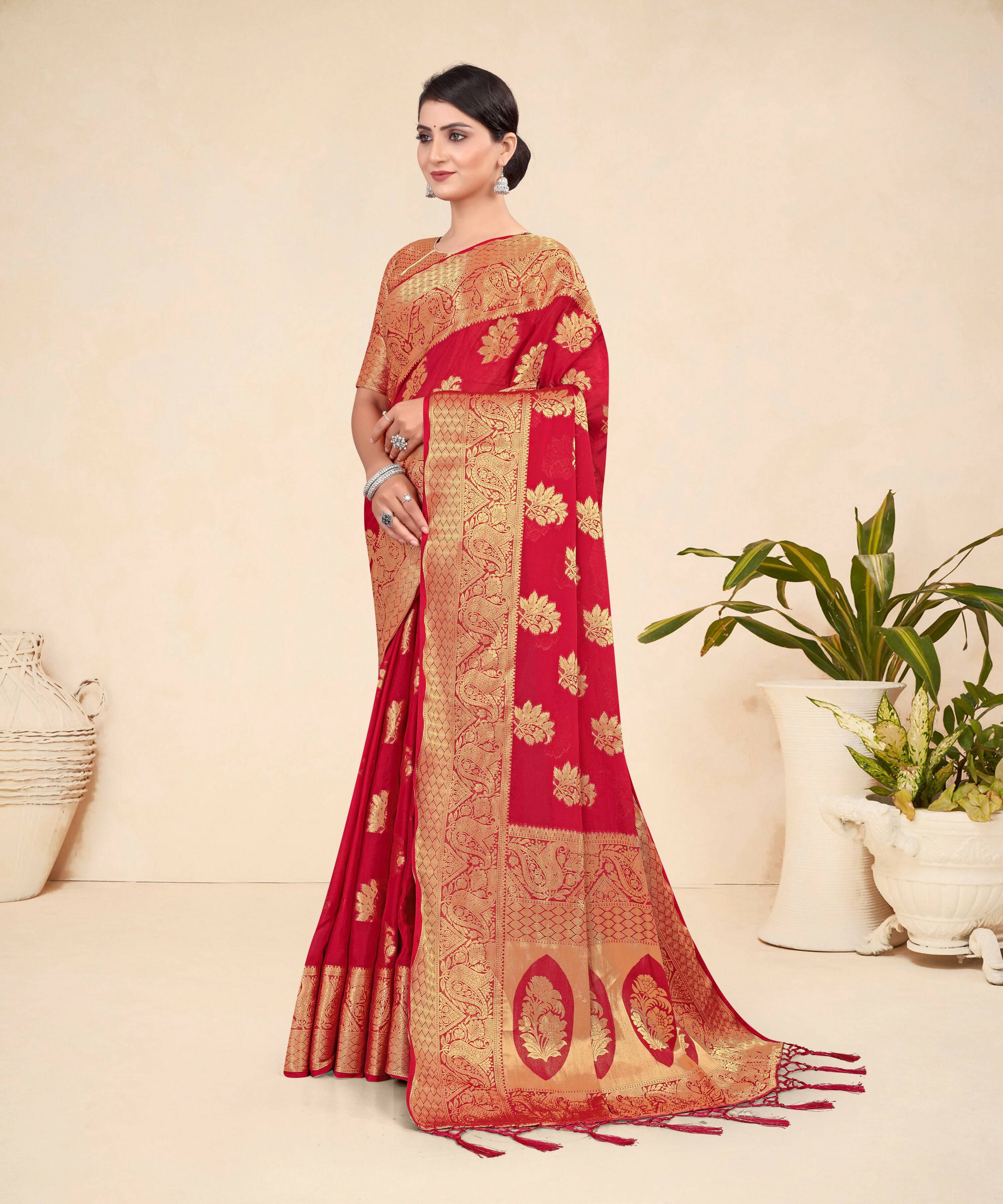 Red Viscose Weaving Designer Saree - Vandini