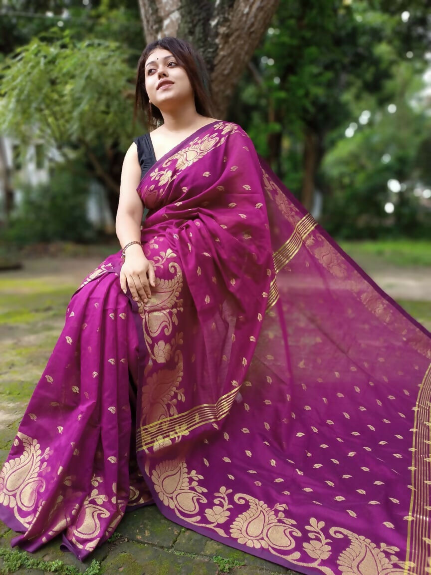 Exclusive Collection Purple Beautiful Cotton Silk Saree