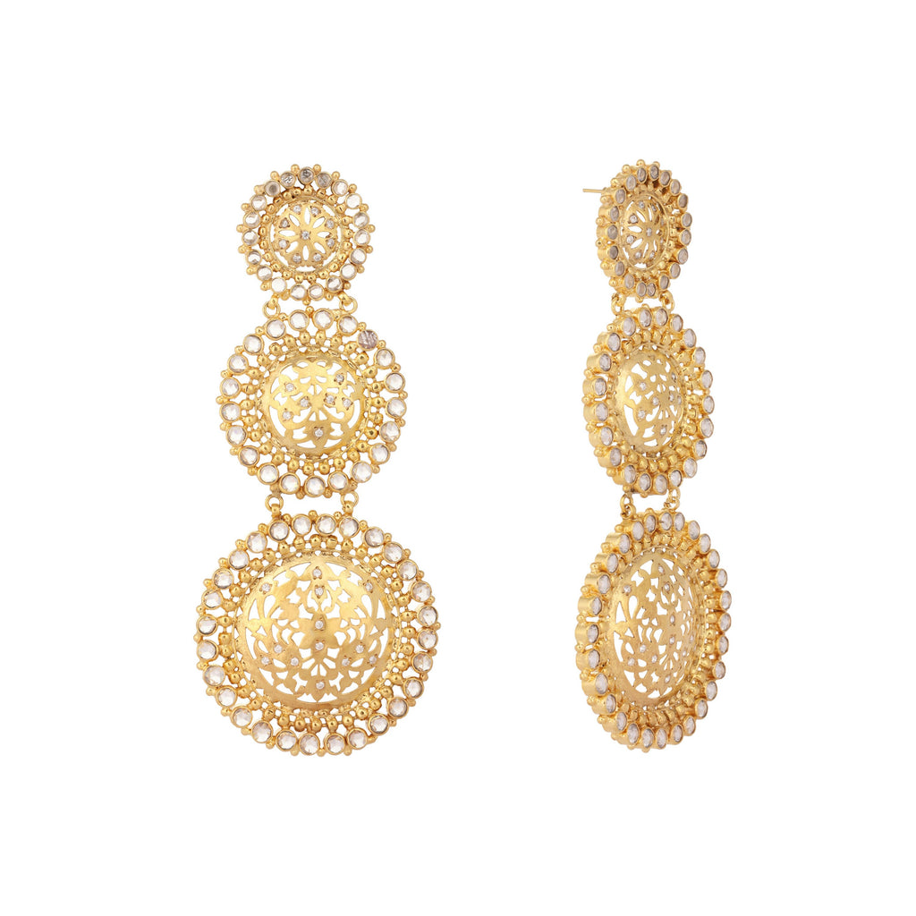 Nuyug 22K Gold Plated Stone Studded Contemporary Shaped Drop Earrings