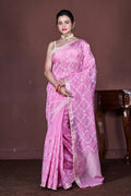 Morchari Pink Cotton Chanderi Embroidery Saree Unstitched Blouse