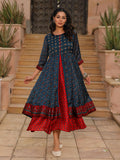 Juniper Women's The Chitrahar Blue Ethnic Motif Printed Cotton Dress With Mirror Work