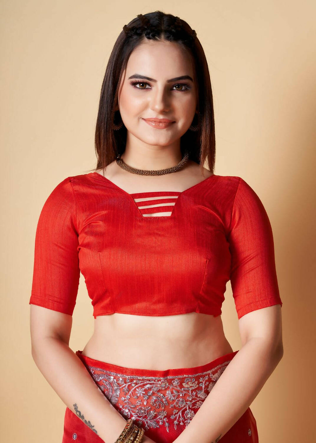 Vamsee Red Organza Saree