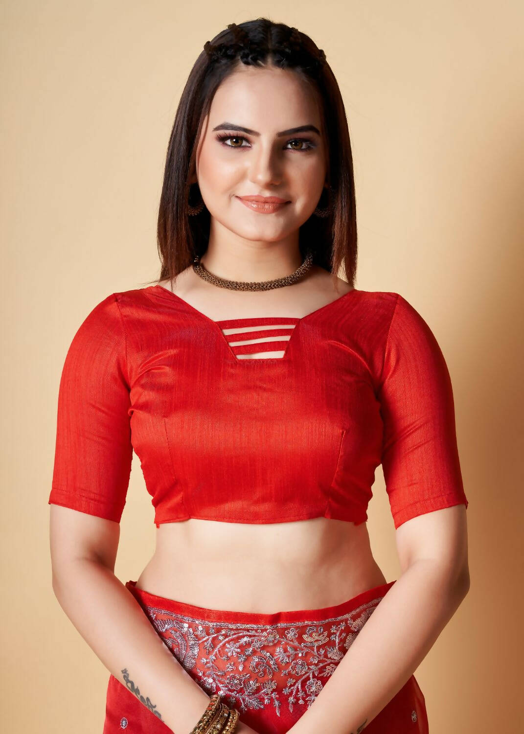 Vamsee Red Organza Saree