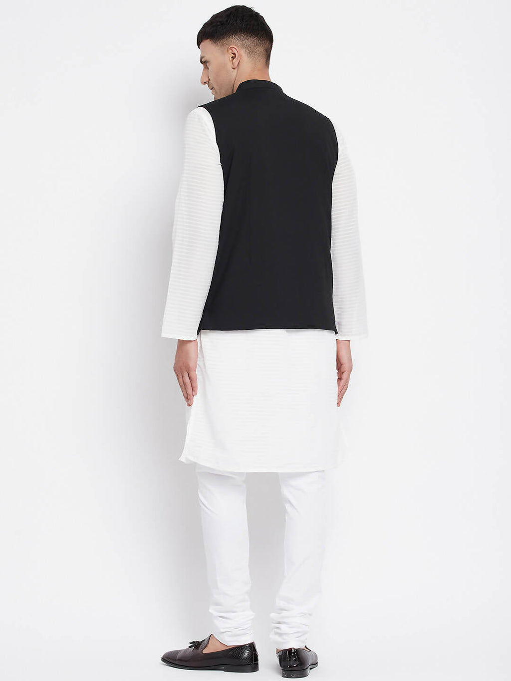Even Apparels Black Pure Cotton White Kurta Sets With Eid Insignia Jackets PW668