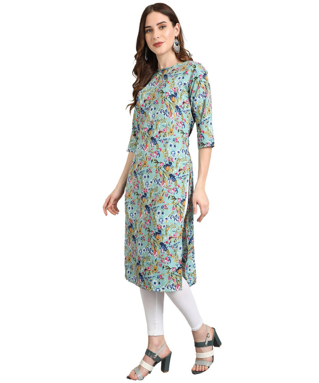 Vamika Rama Green French Crepe Printed Party Wear/Casual Wear Kurti