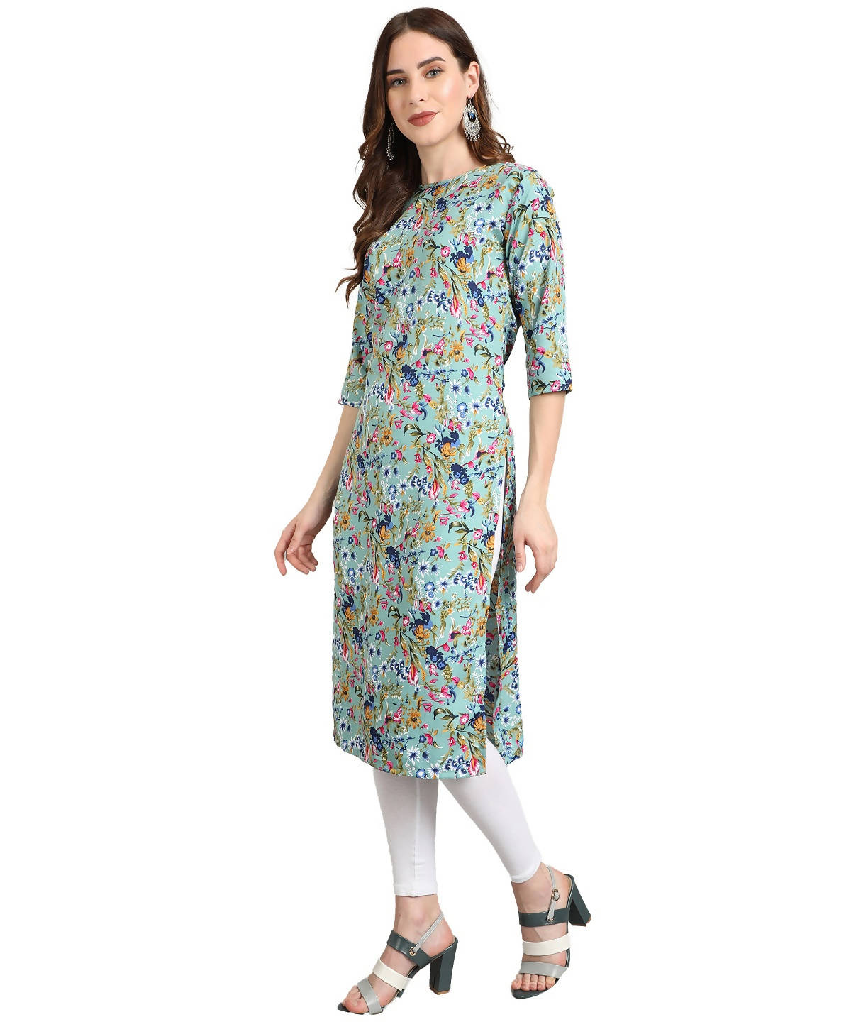 Vamika Rama Green French Crepe Printed Party Wear/Casual Wear Kurti