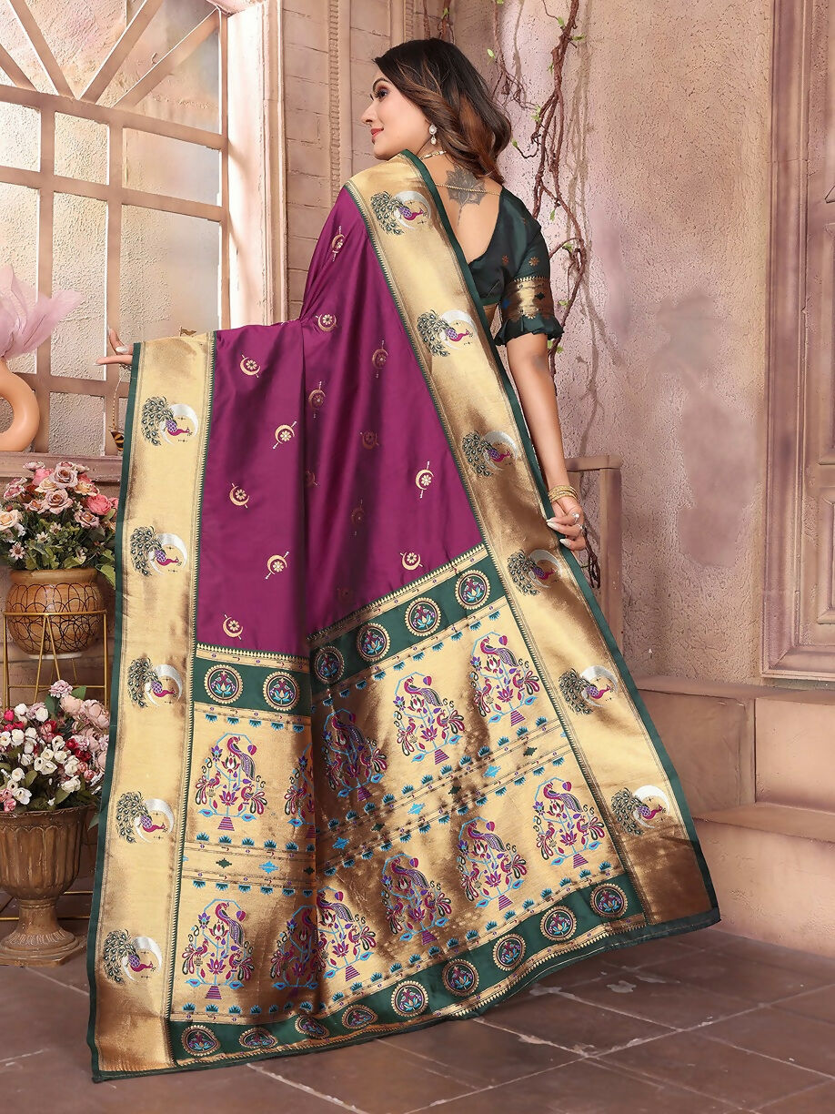 Joban Fashion Paithani Maroon Woven Soft Silk Saree