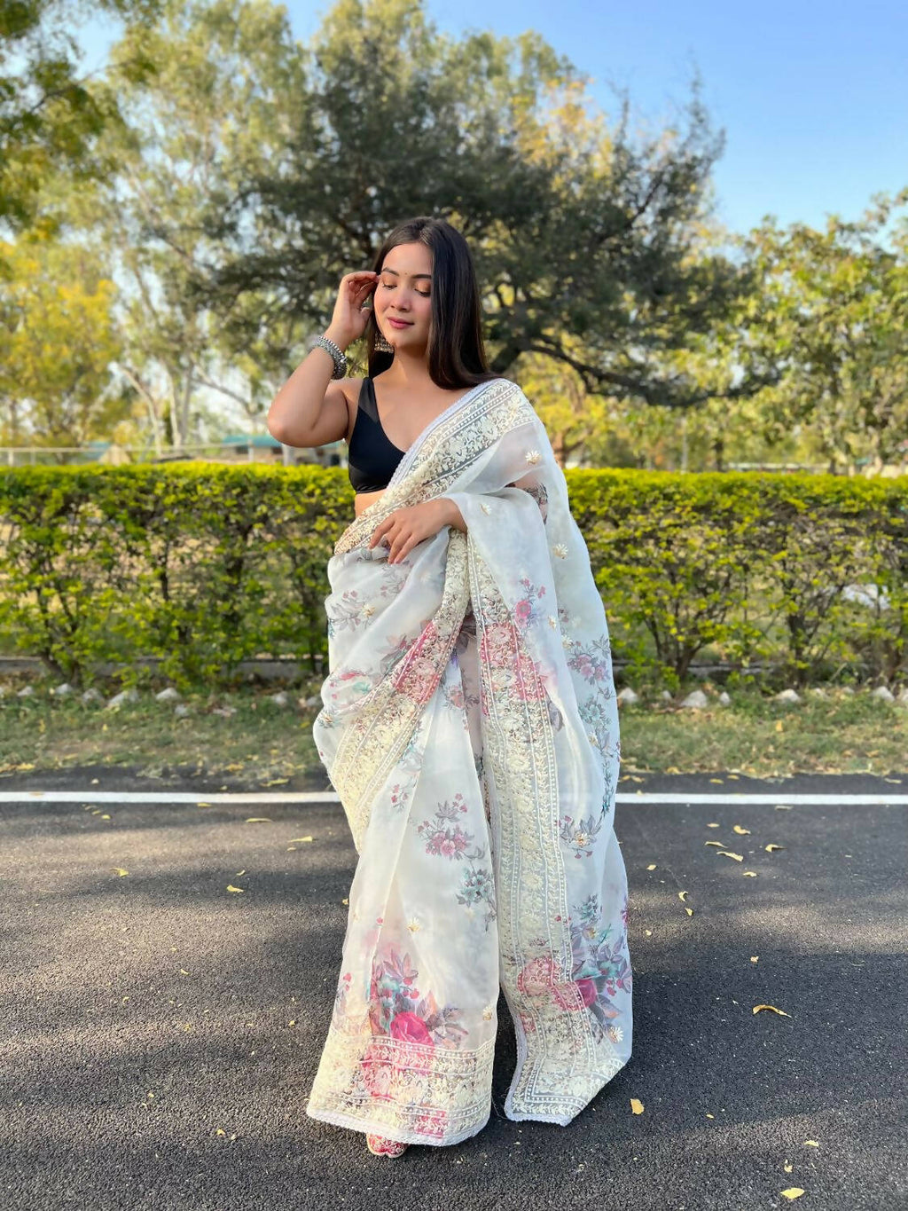 Vamsee White Organza Saree