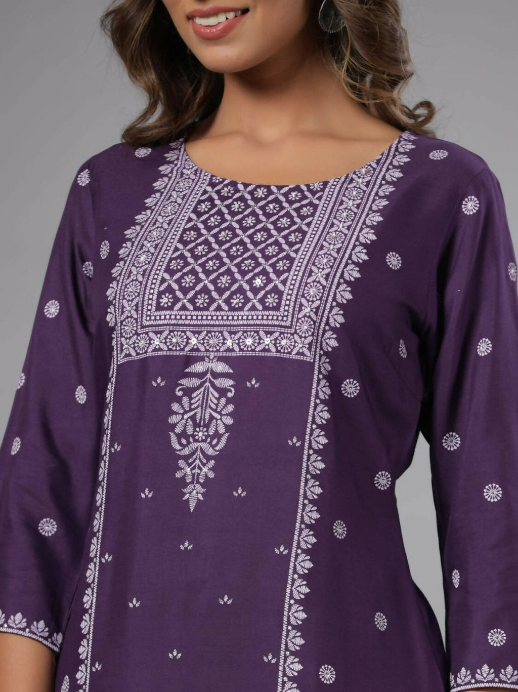 Juniper Women Purple Rayon Printed Knee Length Straight Kurta