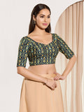 Joban Fashion Navy Blue Viscose Rayon Padded Blouse With Sweetheart Neck Elbow Sleeves