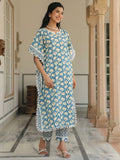 Aramya Kaftan Soft Cotton Floral Print Women's Kurta - Blue