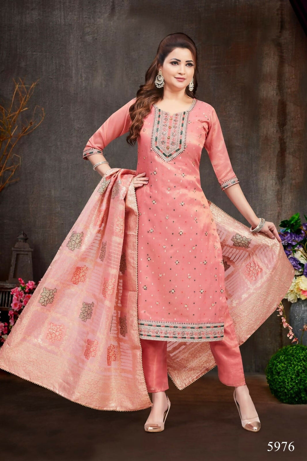 Joban Fashion Shimmer Peach Color Kurta Set